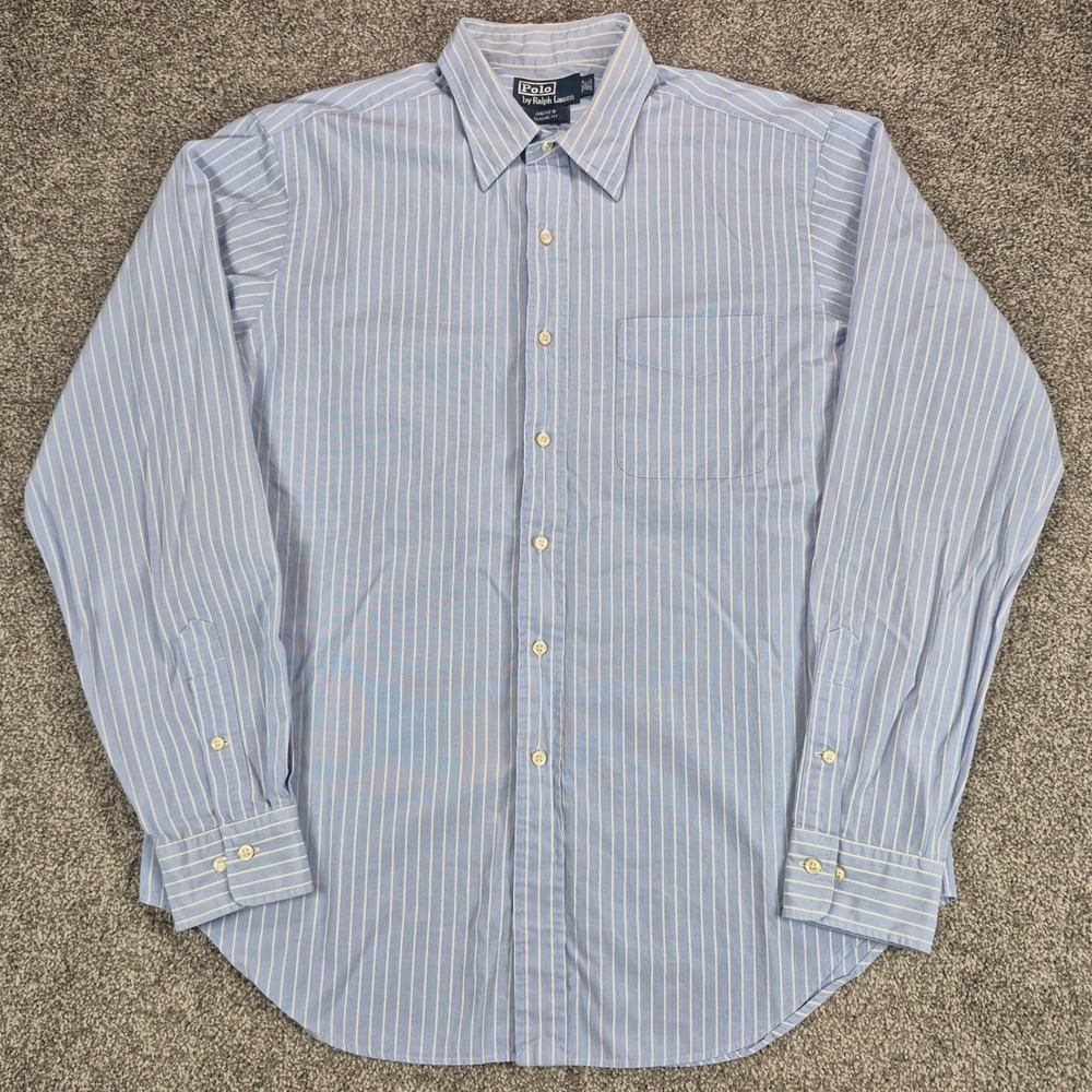 Polo Ralph Lauren Andrew Dress Shirt Mens 16.5 36/37 Blue White Striped Classic